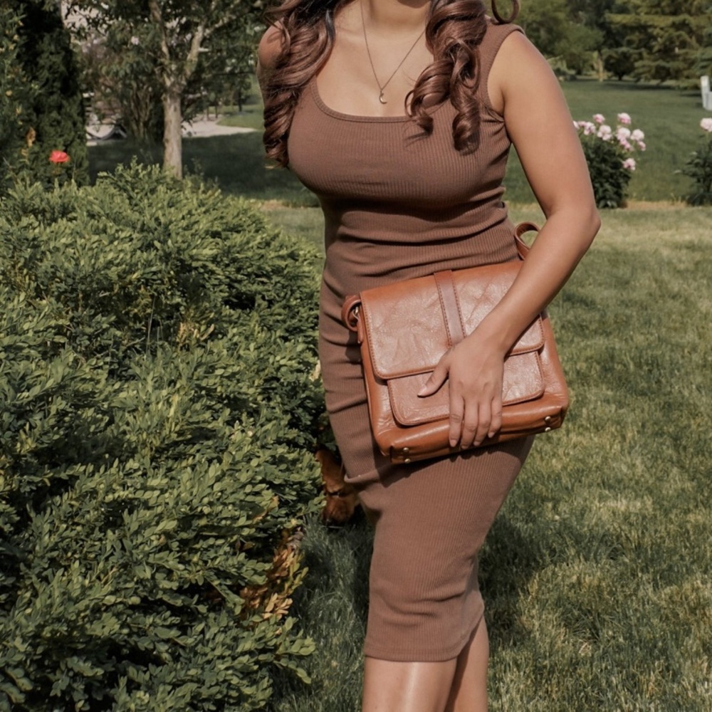 Solid Ribbed Brown Dress